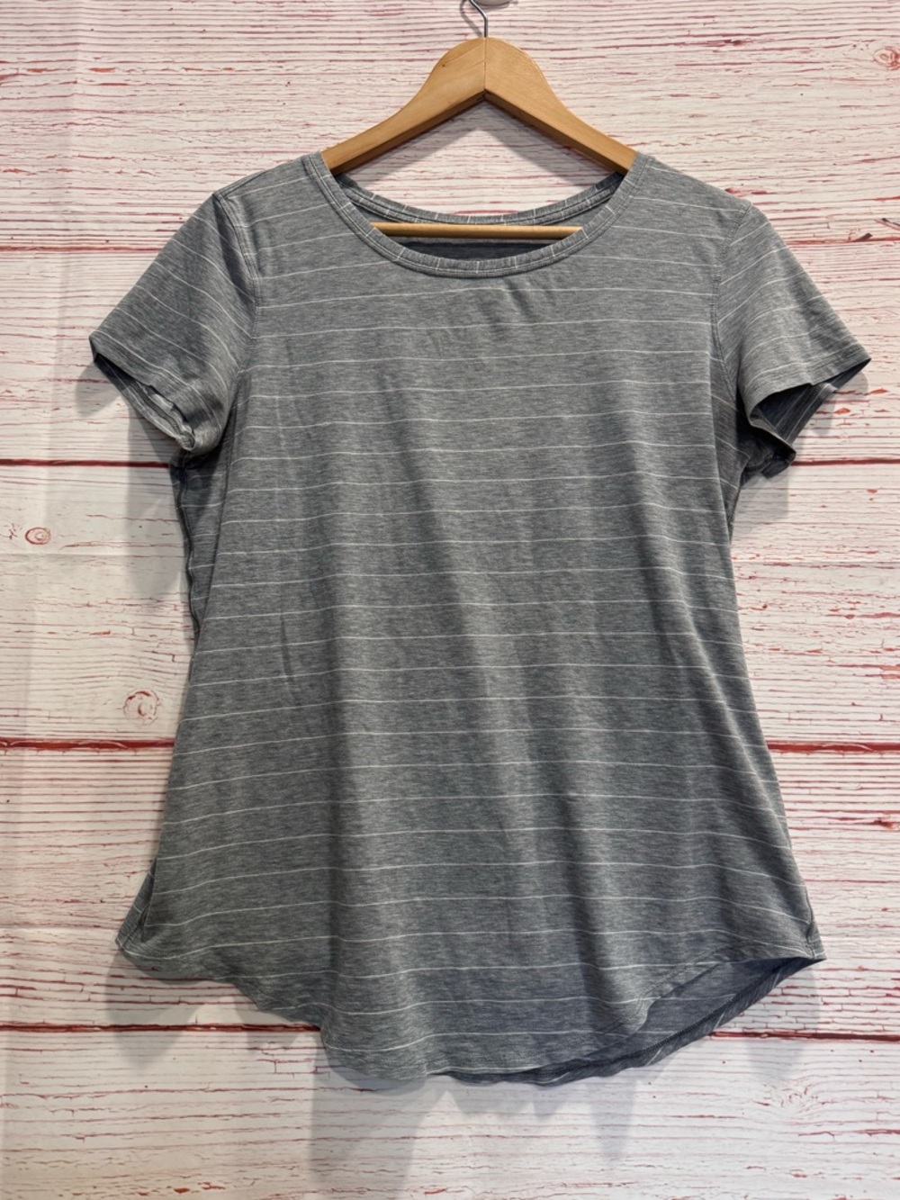 Lululemon Love Crew III in Short Serve Stripe Heathered Medium Grey White Sz 8 - Picture 2 of 6